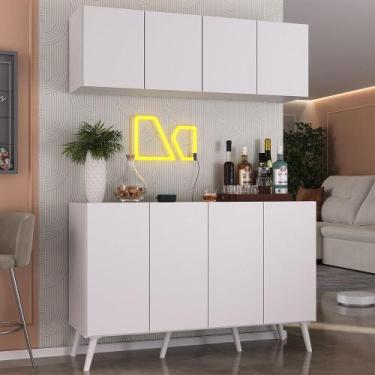 Imagem de Kit Bar Armário Aéreo e Aparador 4 Portas Retrô Multimóveis MP1086, Br