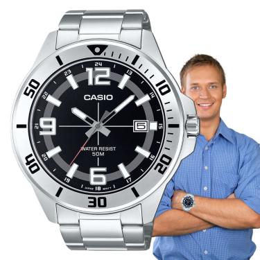 Imagem de Relógio Casio Masculino Analógico Redondo Casual Aço Inóx Prova D'água 5 atm Prata MTC-100D-1BVDF