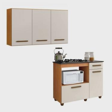 Imagem de Conjunto Armário Aéreo 3 Portas e Balcão para Cooktop 5 Bocas 2 Portas 1 Gaveta