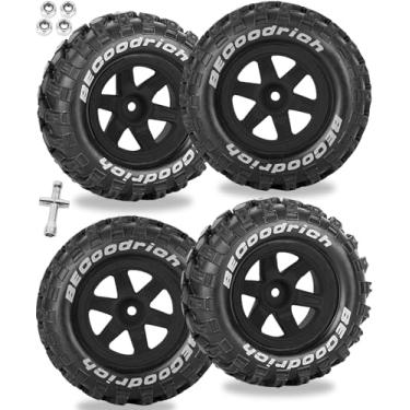 Imagem de RCarmubWow RC Wheels and Tires Off-Road Buggy Tires for 1/12 1/14 1/16 RC Off Road Monster Truck E-REVO Summit REDCAT HPI SAVAGEGT-2XS Volcano-16,1/12 1/14 1/16 Wheels Tires Set Pre-glued,Black