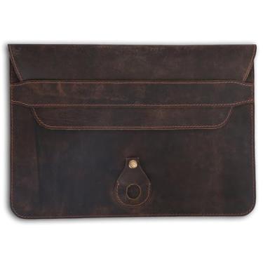 Imagem de CestAntiQ, Capa de couro para laptop compatível com MacBook Pro 13-13,3 polegadas Notebook M3 M2 M1 Chip Pro Max 24-21 / MacBook Air 14, capa para laptop com suporte para caneta (marrom)