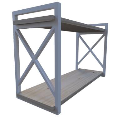 Imagem de Prateleira Estilo Industrial Suporte Branco + duas tabua de pinus Rústica