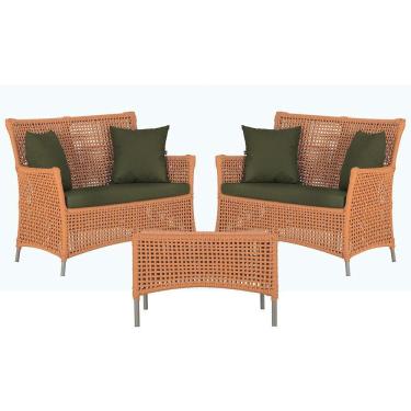 Imagem de 2 Sofás E Mesa Igapó Alumínio Fendi Corda Náutica E13 Trama Terra Cota