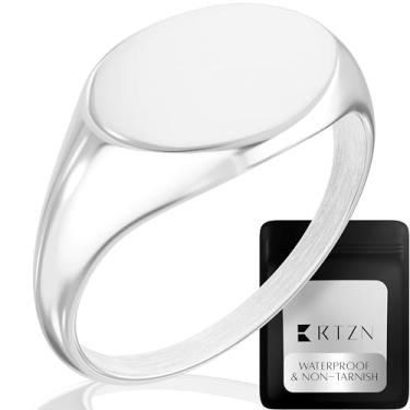 Imagem de RTZN Anéis de sinete para homens — Anéis masculinos de aço inoxidável premium — 100% à prova d'água e não mancha, simples, anel masculino com sinete dourado/prata para homens (tamanho: 6-12), 8, Aço