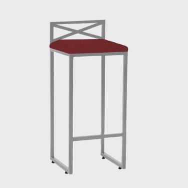 Imagem de Banqueta Alta Com Encosto Ema Balcão Bar Cozinha Bistrô Ferro Prata Suede Vermelho- Ahz Móveis