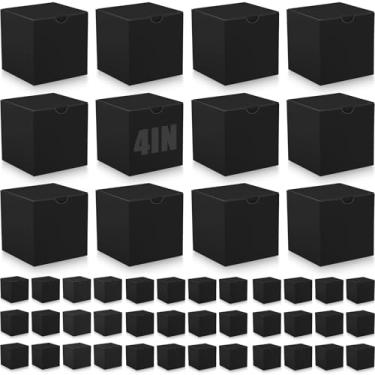 Imagem de Zhehao Pacote com 48 caixas de presente pretas pequenas caixas de presente de papelão com tampas a granel 10 x 10 x 10 cm caixa quadrada de cubo de papel kraft montada para velas, presentes de