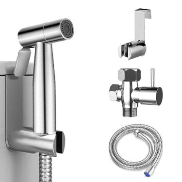 Imagem de Pulverizador de bidê portátil para vaso sanitário, conjunto de pulverizador de banheiro de aço inoxidável Skybess com mangueira, pulverizador de fraldas de pano de bebê para higiene feminina/banho de animais de estimação/piso de limpeza, fluxo de água ajustável