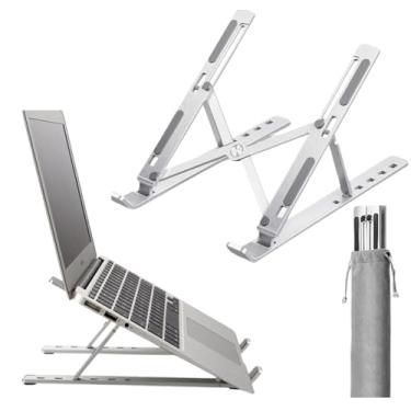 Imagem de Suporte para Notebook Tablet Linha Premium em Alumínio Dobrável e Ergonômico Para Mesa Portátil Ajustável 6 Ângulos com Apoio Universal Compativel Ipad, Hp, Dell,Lenovo-Com estojo para armazenagem