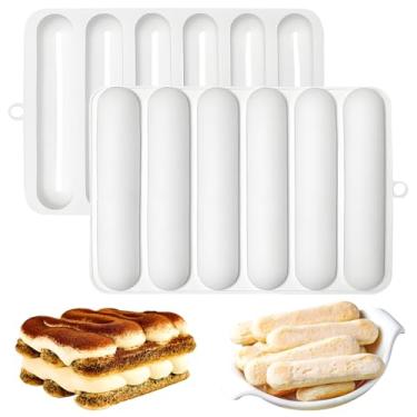 Imagem de Molde de silicone Eclair, forma de pão de cachorro-quente de 6 cavidades, bandeja de biscoito de dedo para barra de biscoito de chocolate, branca, conjunto de 2