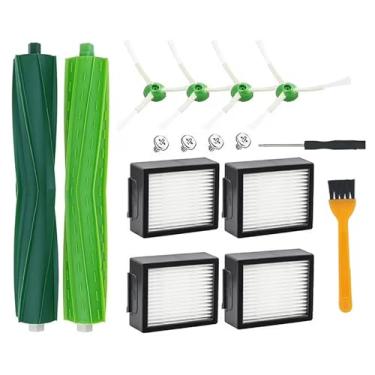 Imagem de Peças de reposição compatíveis com iRobot Roomba i7 i7+ i2 i3 i3+ i4 i4+ i6 i6+ i8 i8+/Plus j7 E5 E6 E7, 2 escovas de borracha, 4 filtros HEPA, 4 escovas laterais, 1 chave de fenda, 1 escova de