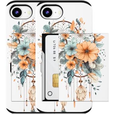 Imagem de MUQR Capa compatível com iPhone 16e 2025 Cute Kawaii, capa carteira com porta-cartão feminino para mulheres meninas apanhador de sonhos protetor apanhador de sonhos com flores azul amarelo
