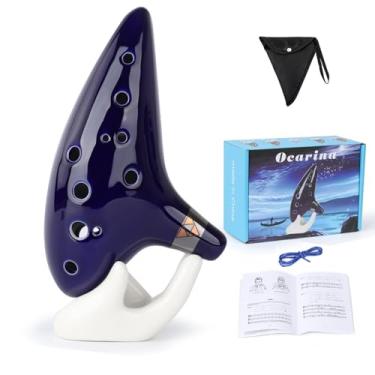 Imagem de BGMUSER Ocarina 12 furos C chave cerâmica ocarinas instrumento para crianças adultos fãs Zelda (azul)