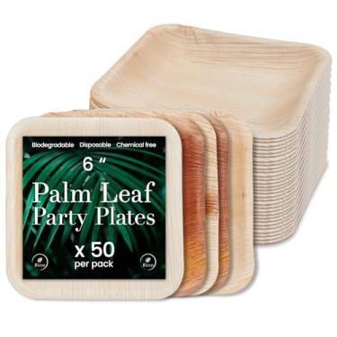 Imagem de Placas de folha de palmeira – Compostáveis e resistentes a graxa, placas quadradas de 15 cm – Placa ecológica é 100% natural, resistente e segura para micro-ondas – Alternativa de madeira descartável