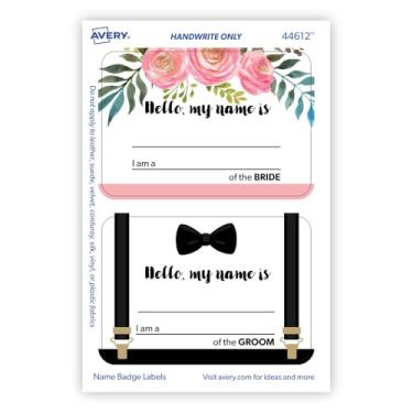 Imagem de Avery Etiquetas de nome de convidado de casamento premium, noiva e noivo, não levanta sem cachos, 36 adesivos de nome feitos à mão
