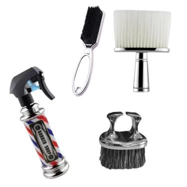 Imagem de Kit 4 Objetos Para Barbearia Borrifador + Espanador + Escovinha de Ded
