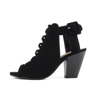 Imagem de Soda Taking ~ Sandália gladiadora feminina de bico aberto e salto baixo com tira ajustável no tornozelo, Nobuck preto, 41