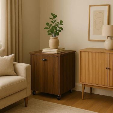 Imagem de Mesa 2 Em 1 Amadeirado Escuro Cadeira Embutida Gavetas Home Office Estudo Rodinhas