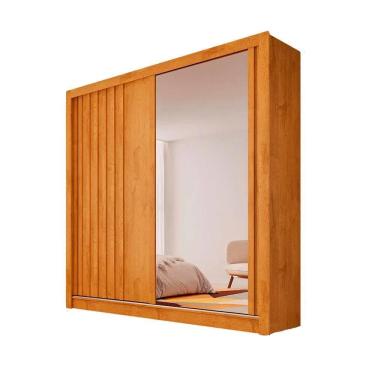 Imagem de Guarda Roupa Casal com Espelho 2 Portas 4 Gavetas Lugano Peroba