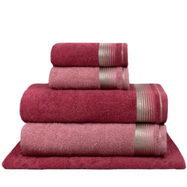 Imagem de Jogo De Toalhas 5 Peças Adulto 100% Algodão (Terracota + Rosa Crochê)