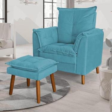 Imagem de Poltrona Amamentação Descanso Pés Palito Com Puff Ariel Suede Azul Twd