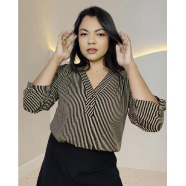 Imagem de Blusa Camisa Social Listrada Feminina Botão Viscolinho Clara - Dama K 