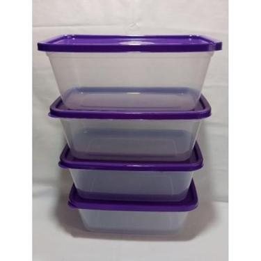 Imagem de Kit 4 Potes Plásticos Free Bpa 3 Litros Transparentes Com Tampa Colorida Marmita Fitness Reutilizável Freezer(4 potes tampa Tampa Roxo)