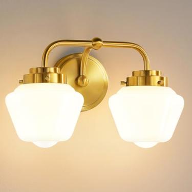Imagem de RUIYEY Luminárias Para Banheiro: Douradas De 2 Luzes Sobre O Espelho, Arandelas Parede Modernas Meados Do Século Com Vidro Fosco Leitoso Cozinha, Quarto E Corredor