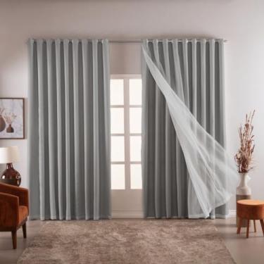 Imagem de Cortina Blackout E Voal Ilhós 3,00x2,70 Para Sala Ou Quarto Indicado para Varão até 2m (Cinza)