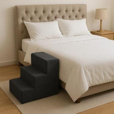 Imagem de Escadinha Pet Escada Luxo 3 Degraus Suede Grafite - New Belle Estofado