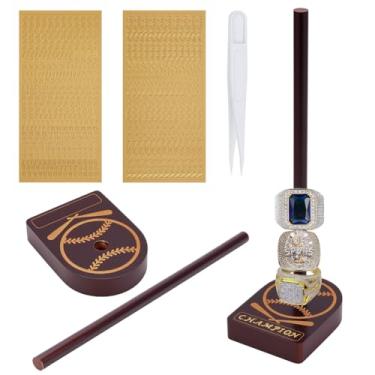 Imagem de OLYCRAFT 2 Set Sports Ring Display Holder with Stickers and Tweezers Baseball Ring Holder Wooden Softball Ring Holder Sports Ring Holder Sports Jewelry Rack for Storing Softball Rings