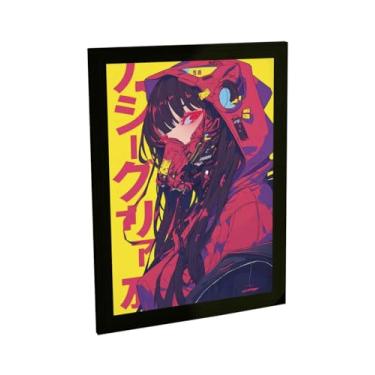 Imagem de Quadro Decorativo Anime Garota Mascara Cyberpunk Vermelho Poster Quarto Sala