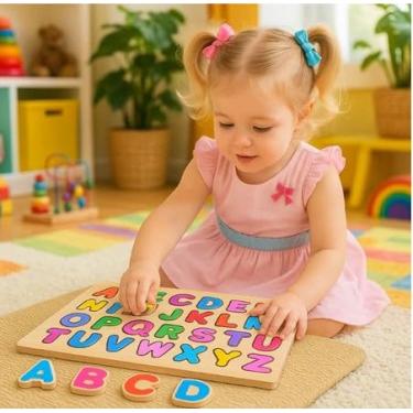 Imagem de Tabuleiro Educativo Alfabeto em MDF Quebra-cabeça Brinquedo Pedagógico para Aprendizagem