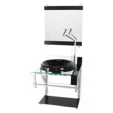 Imagem de Gabinete de vidro 40cm para banheiro curvado duplo pc cuba chapéu pret