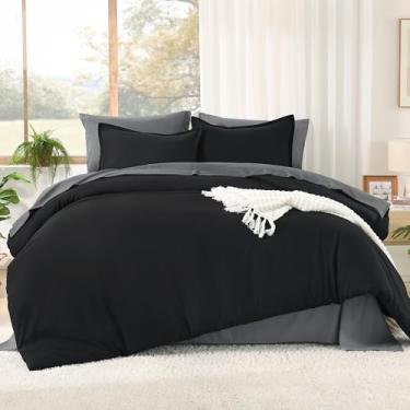 Imagem de Litanika Conjunto de edredom King Size preto e cinza - 7 peças, cama em uma bolsa, conjunto de edredom leve simples com edredom, lençóis, fronhas e fronhas