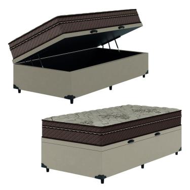Imagem de Cama Box Baú Solteiro Colchão Com Molas Ensacadas Tokio 88x188x66cm Marrom/Bege Umaflex