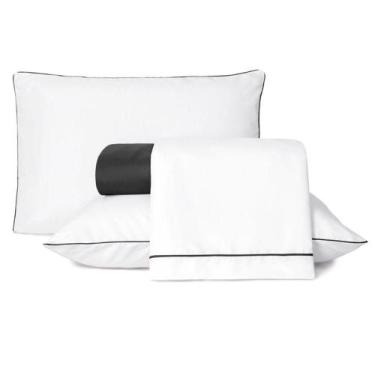 Imagem de Jogo De Lençol Casal Padrão Linea Micropercal 200 Fios 4 Peças - Preto