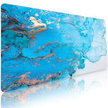 Imagem de Bloss Tapete de mesa de mármore azul, tapete de mesa de couro, tapete de mesa para mesa, à prova d'água, tapete de computador para trabalho de escritório/casa/decoração/protetor de mesa (80 x 40 cm)