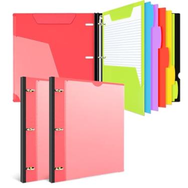 Imagem de INFUN Caderno telescópico tudo-em-um - 2 peças, fichário de caderno de 3 anéis com 1 pasta de bolso móvel de plástico, 5 divisórias de plástico, papel milimetrado e papel pautado universitário -