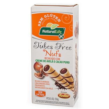 Imagem de Tubes Free Nuts Kodilar Natural Life Recheado Com Creme De Avelã E Cacau Puro Sem Glúten 50g