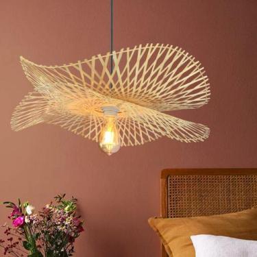 Imagem de 3 Pendente Bambu De Fibra Natural Boho Sala Nat64 + Led - Acende a Luz