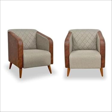 Imagem de Kit 02 Poltronas Cadeira Decorativa Sala Estar Silmara Linho Compose - Montanaris Decor