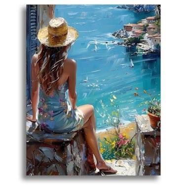 Imagem de Oiuyamn Pintura por número para adultos, kits de pintura a óleo DIY, tela fácil de pintar por números para iniciantes, perfeito para presentes e decoração de casa (40,6 cm x 50,8 cm)