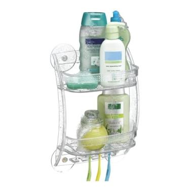 Imagem de Prateleira Dupla Plus para Banheiro com Ventosas, 22,2 x 10,5 x 30,5 cm, Transparente, Porta Shampoo