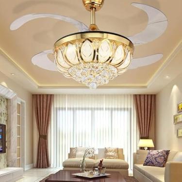 Imagem de Lighting Groups Ventiladores De Teto Retráteis 42" Com Controle Remoto Luz Led, 4 Lâminas Abs Transparentes Invisíveis, Kits Lustre Para Sala Estar E Jantar (42", Dourado A)