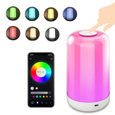 Imagem de LED Night Light Smart Touch Control Table Lamp 7 Color Changing recarregável Regulável BT Controle Remoto luzes portáteis sem fio da noite para Quarto Sala Branco 97x170mm
