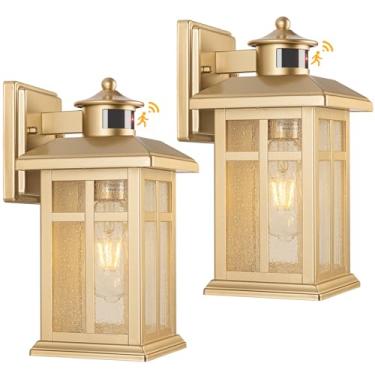 Imagem de Brilvibera Pacote Com 2 Arandelas De Parede Externas Douradas, Luminárias À Prova D'Água Para Ambientes Externos, Luzes Do Anoitecer Ao Amanhecer Casa Soquete E26, Iluminação Porta, Jardim,