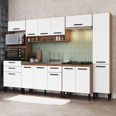 Imagem de Armário de Cozinha Amanda 13 Portas 3 Gaveta Freijó/Branco - Pnr Móvei