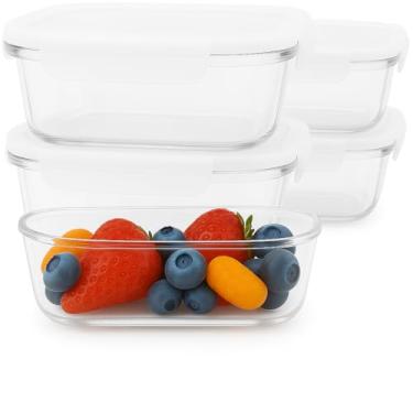 Imagem de Kit 2 Potes de Vidro Hermético 640ml, Livre de BPA, Armazenamento Seguro, Indicado para Marmitas, para ir ao Micro-ondas e Geladeira, Prático para Organização. (BRANCO)