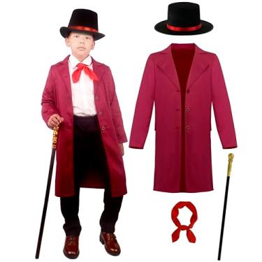 Imagem de Fantasia infantil de dono de fábrica de chocolate para meninos fantasia confeiteiro conjunto 4 peças cosplay Halloween 3-4T