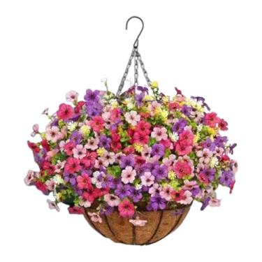 Imagem de predolo Cesta de flores artificiais suspensa, planta falsa suspensa, vaso de flores com revestimento de para gramado, quintal, e casa, a